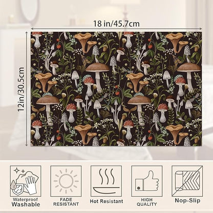 Fantasy Mushroom Forest Placemats Set of 6,Insect Berry Linen Washable Kitchen Dining Table Mats Heat Resistant Place Mats for Home Party Indoor Holiday 12x18 Inch