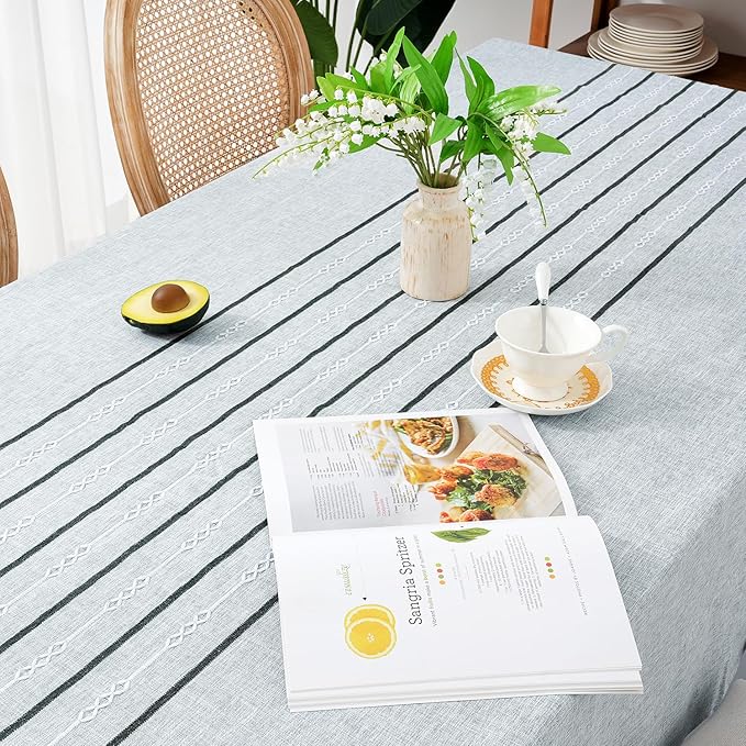Chassic 54 x 72 inches Farmhouse Style Linen tablecloths, Boho Wrinkle Resistant Washable Small Rectangle Table Cloth for Dining Room, Kitchen, Wedding and Holiday Decorative - Striped Grey