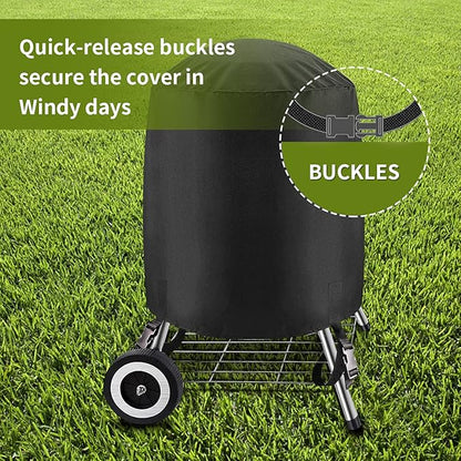 Grill Cover for Weber Round Grill Cover Water Proof Heavy Duty Outdoor Canvas BBQ Grill Cover Dome Smoker Cover (26 inch)
