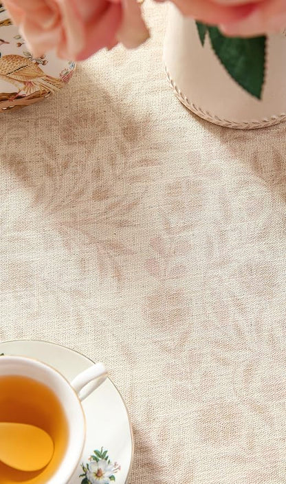 Beige Linen Rectangle Tablecloth,Vintage Indian Style Soft and Colorfast Floral Tablecloths,Decor Table Cover for Kitchen,Dining,Thanksgiving,Christmas,Home,55"*79"-Flowershadow E