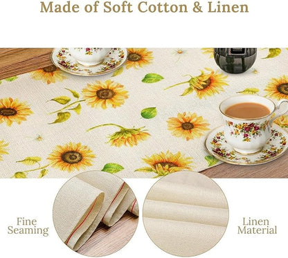 Yellow Sunflower Table Runner, Seasonal Spring Summer Flowers Table Decor for Kitchen Dining Room Coffee Holiday Kitchen Dining 13x90in