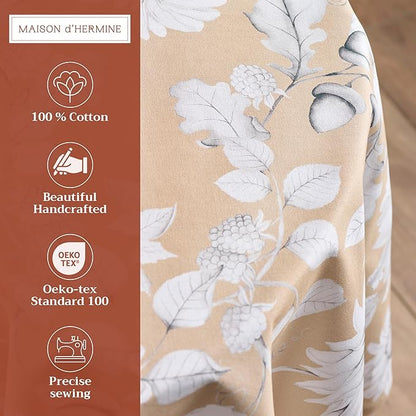 Maison d' Hermine Table Cloth Round Table 100% Cotton 63 Inches Fall Tablecloth Reusable Everyday Use for Thanksgiving Christmas Decorations Dining Farmhouse Party (Pretty Autumn)