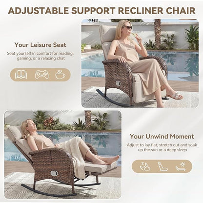 Zero Gravity Patio Rocking Wicker Recliner Chair - Image 5