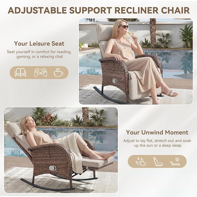 3 Pieces Zero Gravity Wicker Patio Rocking Recliner Chairs Set of 2 - Image 5
