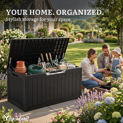 YITAHOME 100 Gallon Large Outdoor Storage Box | Water Resistant Resin Deck Box - Image 4
