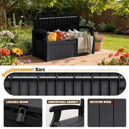 JUMMICO 80 Gallon Resin Outdoor Storage Bench - Image 5