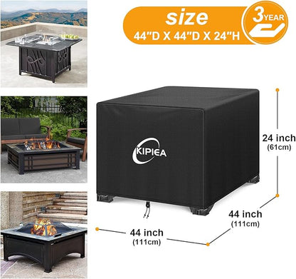 Kipiea Square Fire Pit Cover - Upgraded 600D Strong Tear Resistant, 100% Waterproof Fire Pit Table Cover, UPF 50+ Outdoor Firepit Cover Square Fading Resistant, 44" L x 44" W x 24" H