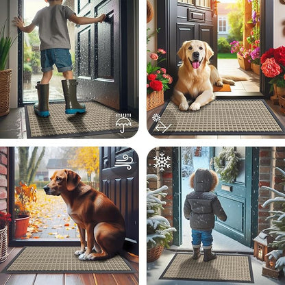 Smiry Front Door Mat Outside Entrance, Heavy Duty Natural Rubber Doormat, Non Slip, Trap Dirt and Moisture, Easy Clean, Low Profile Welcome Floor Mats for Indoor Outdoor Entry, 35x23 Inch, Beige