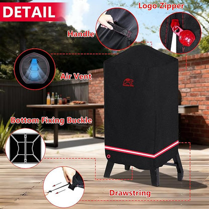 Turtle Life Smoker Cover for Pit Boss Copperhead 5-7 Series Vertical Pellet, Waterproof Heavy Duty Outdoor Smoker Grill Cover 29”W x 29”D x 52”H inch, Black