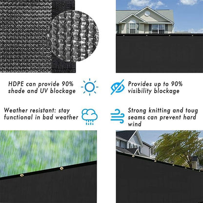 UPGRADE Privacy Fence Screen 5'x90' Black Outdoor 90% Visibility Blockage 170 GSM Mesh Shade Cover Panels for Backyard,Balcony,Home Decoration with Zip Ties,Customized Avaliable