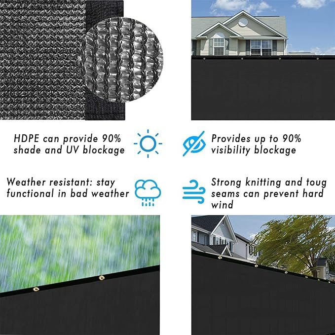 UPGRADE Privacy Fence Screen 3'x90' Black Outdoor 90% Visibility Blockage 170 GSM Mesh Shade Cover Panels for Backyard,Balcony,Home Decoration with Zip Ties,Customized Avaliable