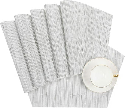 SHACOS Wedge Placemats Set of 8 Woven Vinyl Placemats for Small Round Table Place Mats Wipe Clean Non Slip Table Mats, Gray White