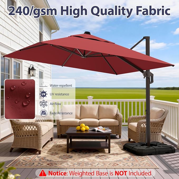 10' X 10' Patio Umbrella Cantilever Outdoor Rectangle Umbrella, Heavy Duty - Image 5