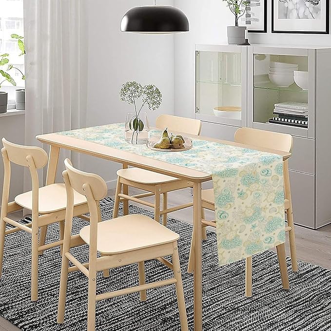 Ocean Coastal Table Runner, Nautical Summer Beach Coral Sea Turtle Table Runner for Kitchen Coffee Dining Bedroom Living Room Dinner 13x90in