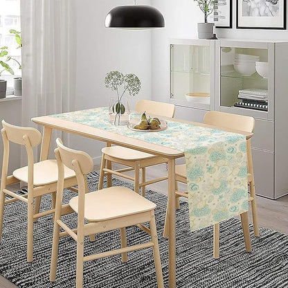 Ocean Coastal Table Runner, Nautical Summer Beach Coral Sea Turtle Table Runner for Kitchen Coffee Dining Bedroom Living Room Dinner 13x36in