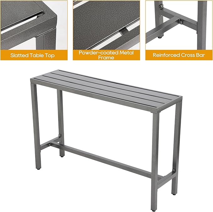 3-Piece Outdoor Patio Bar Set, Bar Height Patio Dining Set, Weather-Resistant Bistro Counter Pub Set with Cushions & Slatted Tabletop for Backyard, Garden, Yard