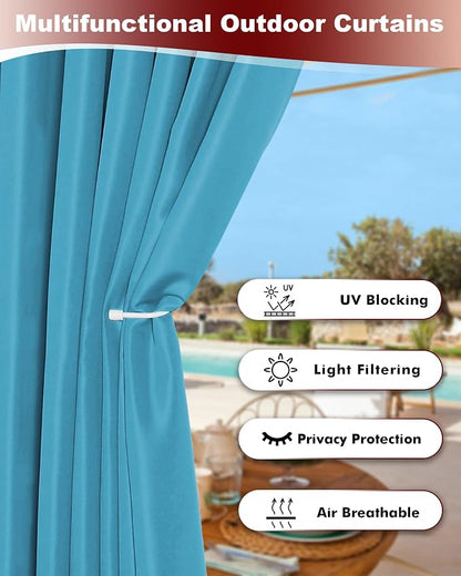 Grommet Outdoor Curtains for Patio Waterproof 8 Pcs 54x120 In Teal | - Image 3