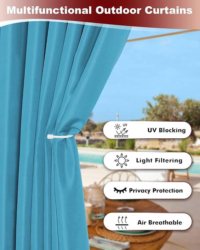 Grommet Outdoor Curtains for Patio Waterproof 8 Pcs 54x84 In Teal | - Image 3
