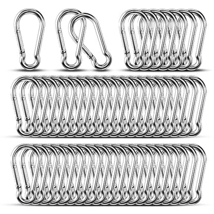 Small Carabiner Clip Hooks, 50pcs 2.36 inch Carabiners Heavy Duty, 304 Stainless Steel Spring Snap Hook Fits Camping Hiking, Metal Clips for Rope Chain Keys Rings