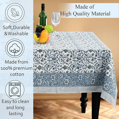 CPC Ocean Vine Tablecloth 100% Cotton 70x108 Inch Indian Block Print Rectangle Table Cover, Table Cloth for Gifting in Weddings, Halloween, Fall, Christmas, Thanksgiving