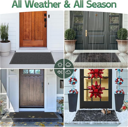 Front Door Mat Outside Entrance, 5' x 3' Heavy Duty Indoor Outdoor Door Mats for Entryway, All Season Weather Outdoor Doormat, Natural Rubber Non Slip Welcome Mats for Front Door