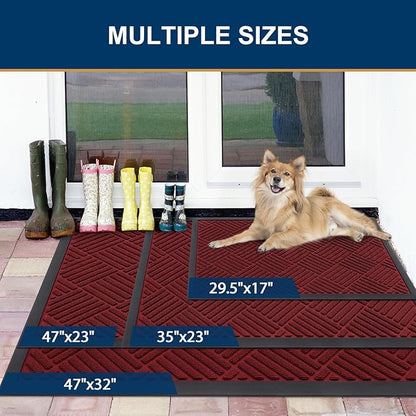 Smiry Front Door Mat Outside Entrance, Heavy Duty Outdoor Indoor Mat, Natural Rubber Doormat, Non Slip, Trap Dirt and Moisture, Easy Clean, Low Profile Patio Porch Entryway Mat, 59x35, Wine Red