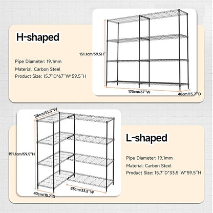 M MZG 4 Tiers Storage Shelves Load 1200LBS, Metal Shelving Wire Metal Shelving - Image 3