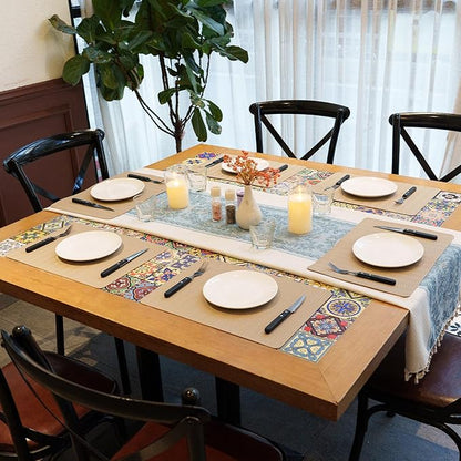 Faux Leather Placemats Set of 4 – 17x12 Inch Vinyl Table Mats, Heat Resistant, Non Slip, Wipeable & Washable, Easy to Clean Dining Table Decor for Kitchen & Dining Room（Light Taupe）