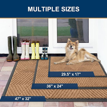 Smiry Front Door Mat Outside Entrance, Heavy Duty Sturdy Natural Rubber Doormat, Trap Dirt and Moisture, Easy Clean Low Profile Mats for Indoor Outdoor Entry, Irregular Triangle (59x35, Coffee)