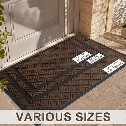 LEKEEPGO Large Front Door Mat Outside Entrance 31.5"x47", Drainage Welcome Matt Outside, Absorbent Doormat, Non Slip Rubber Mats, Dirt Resist Door Mats for Front Door, Patio, Home Entrance, Brown
