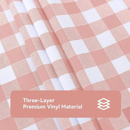 Romanstile Rectangle Vinyl Tablecloth, 100% Waterproof Checkered Plastic Table Cloth, Heavy Duty Buffalo Gingham Table Cover for Dining, Camping, Picnic, Outdoor - 54 x 108 Inch, Light Pink