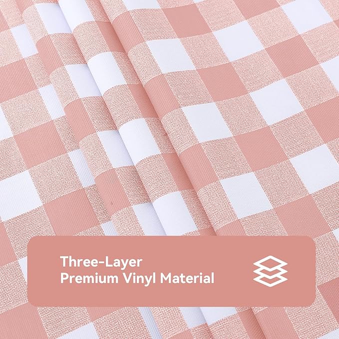 Romanstile Square Vinyl Tablecloth, 100% Waterproof Checkered Plastic Table Cloth, Heavy Duty Buffalo Gingham Table Cover for Dining, Camping, Picnic, Outdoor - 54 x 54 Inch, Light Pink