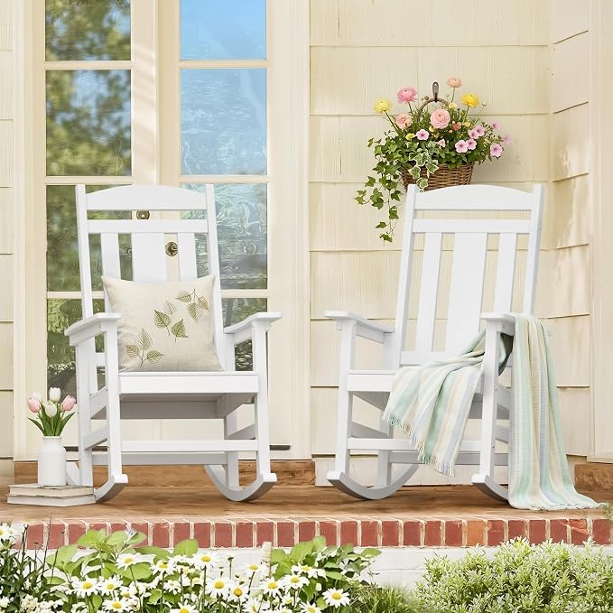 LUE BONA Outdoor Rocking Chairs Set of 2, Weather Resistant HDPS Poly Rocker by LUEBONA