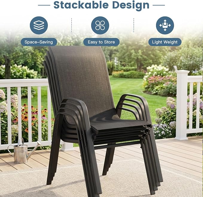 DIFY Patio Chairs Set of 8, Stackable Outdoor Dining Chairs Set - Image 4