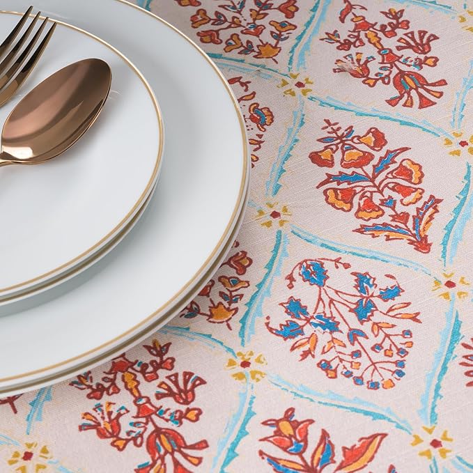 Maison d' Hermine Table Cloth Round Table 100% Cotton 69 Inches Fall Tablecloth Reusable Everyday Use for Thanksgiving Christmas Decorations Dining Farmhouse Party (Romane)