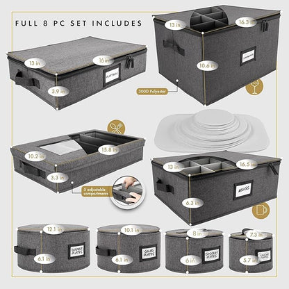 HOMELUX THEORY Hard Shell China Storage Containers for Dishes, 4pcs Plate Storage Containers with Lid, Heavy Duty Dish and Dinnerware Storage with 48 Felt Pads, Kitchen Organizers and Storage