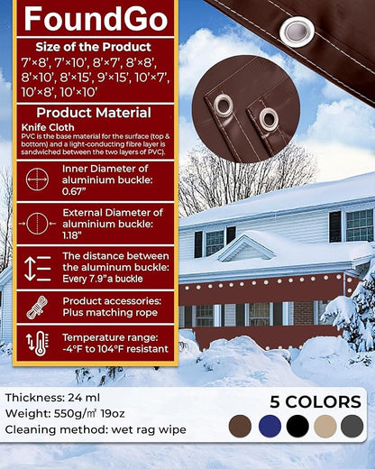 FoundGo 9'H x 15'W Vinyl Curtains for Patio 19oz, Outdoor Clear Vinyl Patio Enclosure,Heavy Duty Clear Tarp Waterproof Vinyl Tarps with Grommets for Pergola, Balcony,Porch,Gazebos，-4℉ Cold Resistant