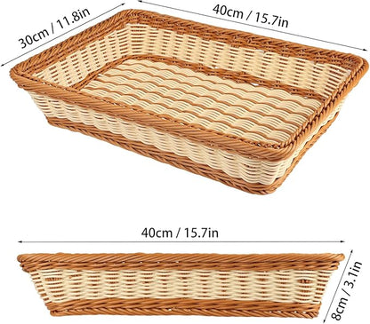 4 PCS 16x12 Inch Wicker Bread Basket, Woven Serving Basket, Tabletop Food Serving Basket for Restaurant, Bakery, Family Party, Hotel Serving, Fruits, Vegetables and Snacks(4 color)
