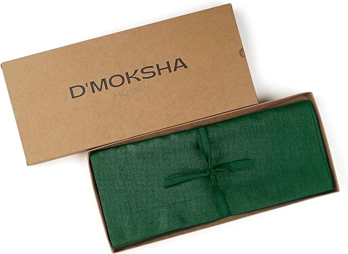 D'Moksha Homes Linen Forest Green Table Runner 132 Inches Long - 100% Pure Linen Extra Long Table Runner 14 x 132 Inch for Winter, Holiday - Machine Washable