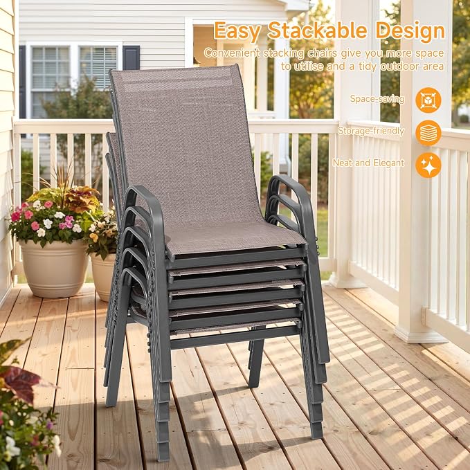 Patio Chairs Set of 6, Stackable Outdoor Dining Chairs | All Weather Dining Set - Image 4