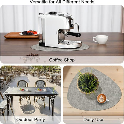 Placemats and Coasters, Washable Reversible Placemats Round Faux Leather Wipeable Place Mats Non Slip Heat Resistant Indoor Outdoor Table Mats (Set of 4, Gray Blue)