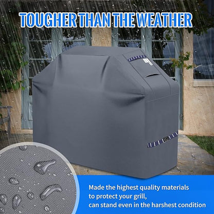 Grill Cover 600D Heavy Duty, Universal Fit Waterproof BBQ Grill Protector with Adjustable Straps, Weatherproof Outdoor Oven Cover for All Seasons