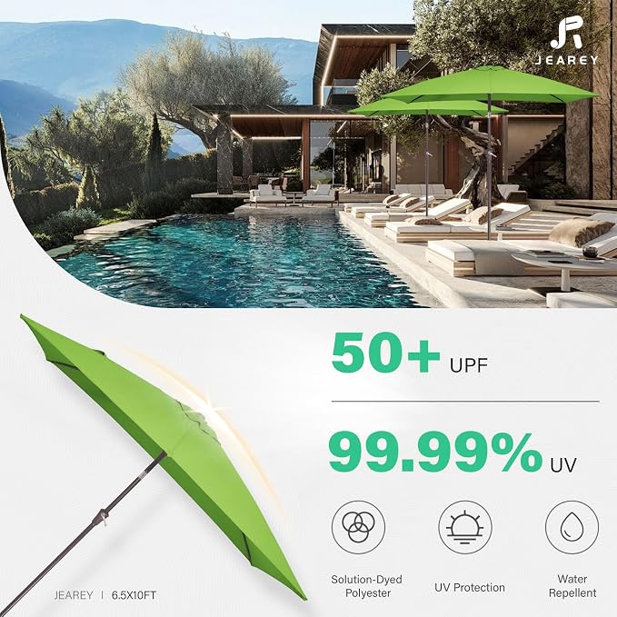 JEAREY 6.5x10 ft Rectangular Patio Umbrellas Rectangle Outdoor Umbrella - Image 5