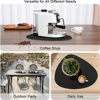 Placemats and Coasters, Washable Reversible Placemats Round Faux Leather Wipeable Place Mats Non Slip Heat Resistant Indoor Outdoor Table Mats (Set of 4, Cream Black)