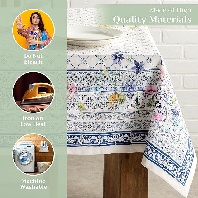Maison d' Hermine Table Cloth Square Table 100% Cotton 60 x 60 Inches Tablecloth Reusable Decorative Everyday Use for Dining Room, Farmhouse, Home, Party, Festive & Wedding Spring Summer - Faience