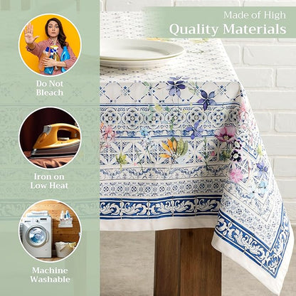 Maison d' Hermine Table Cloth Rectangle Table 100% Cotton 54 x 72 Inches Tablecloth Reusable Decorative Everyday Use for Dining Room, Farmhouse, Home, Party, Festive & Wedding Spring Summer - Faience