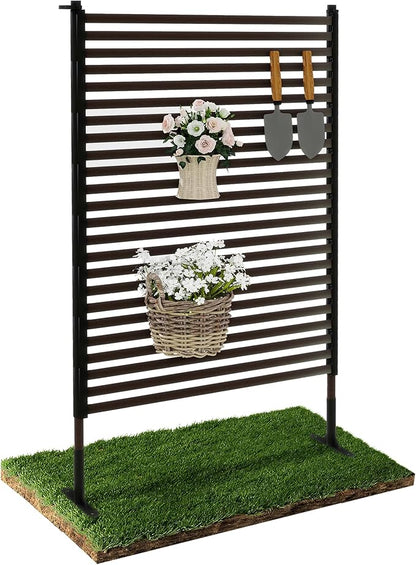 Outdoor Privacy Screen Fence with Feet Stand 3FT x 5FT, Freestanding Fence Privacy Screen for Outside, Metal Pipes and Slats Panels Divider Stake for Garden Patio Balcony Backyard Brown