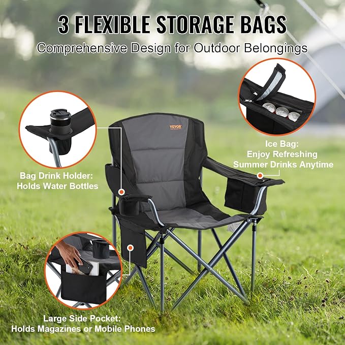 VEVOR Oversized Camping Folding Chair, Portable Heavy Duty Outdoor Quad Lumbar - Image 7