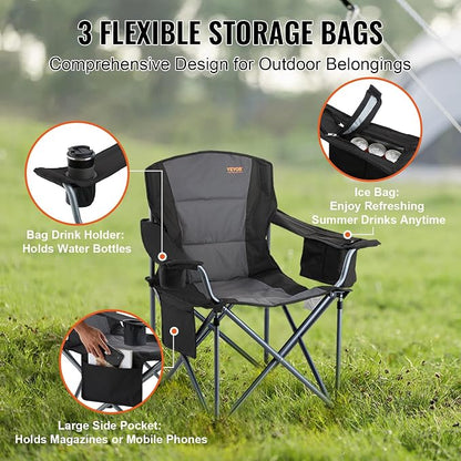 VEVOR Oversized Camping Folding Chair, Portable Heavy Duty Outdoor Quad Lumbar - Image 7