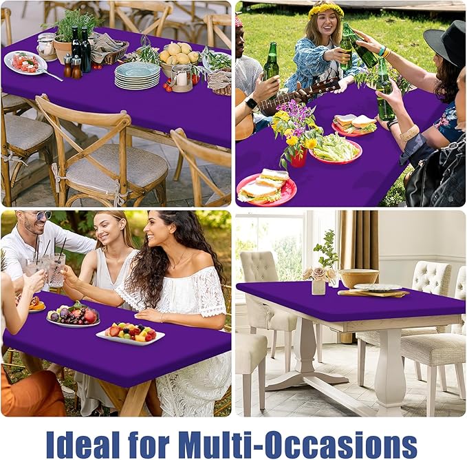 Spandex 8 Foot Rectangle Table Cloth 6 Pack, Elastic Fitted Tablecloths for Picnic, Stretch Washable Patio Table Cover for Outdoor, Camping, Banquet and Parties (Purple, 30"x96")